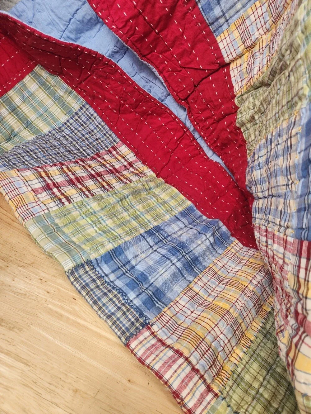 Pottery Barn Kids Laguna Plaid Patchwork Quilt Sz Twin Primary Colors Americana